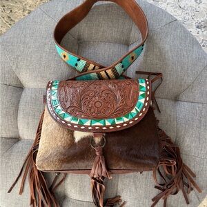 American Darling Brown Leather Bag with Turquoise Accents